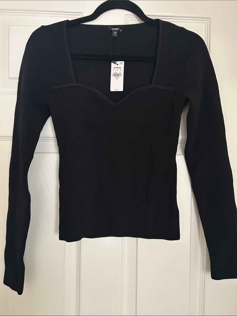 Express Black Long Sleeve Sweetheart Ribbed Top